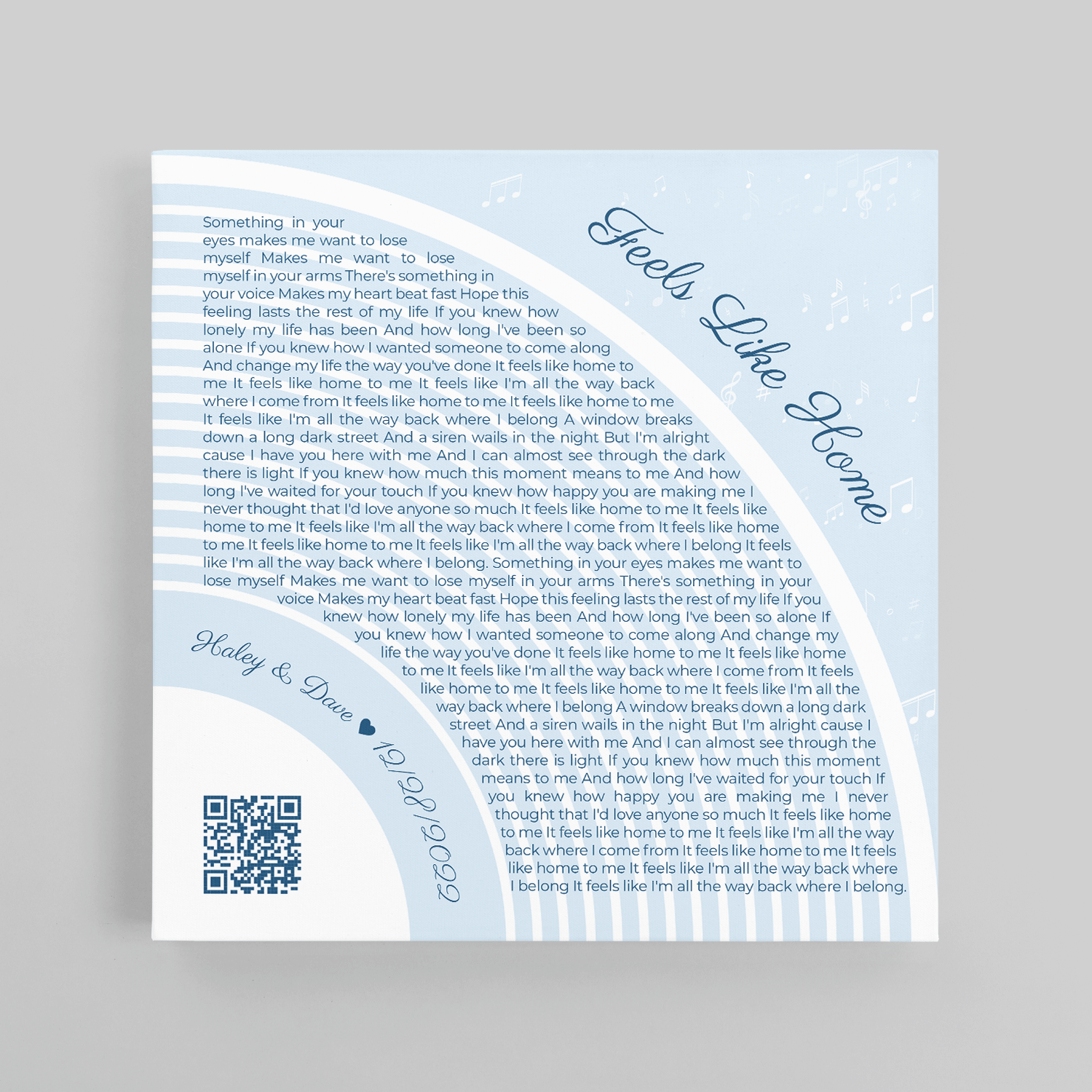 Custom Song Lyrics Pastel Blue Canvas Print With QR Code