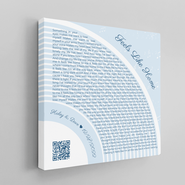 Custom Song Lyrics Pastel Blue Canvas Print With QR Code