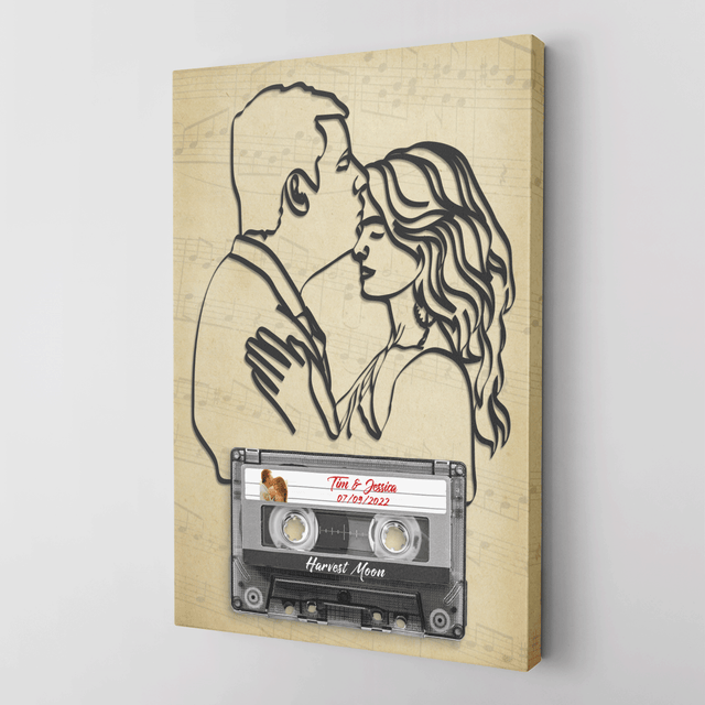 Custom Photo, Song Name, Customizable Name And Date Cassette Tape Canvas Wall Art