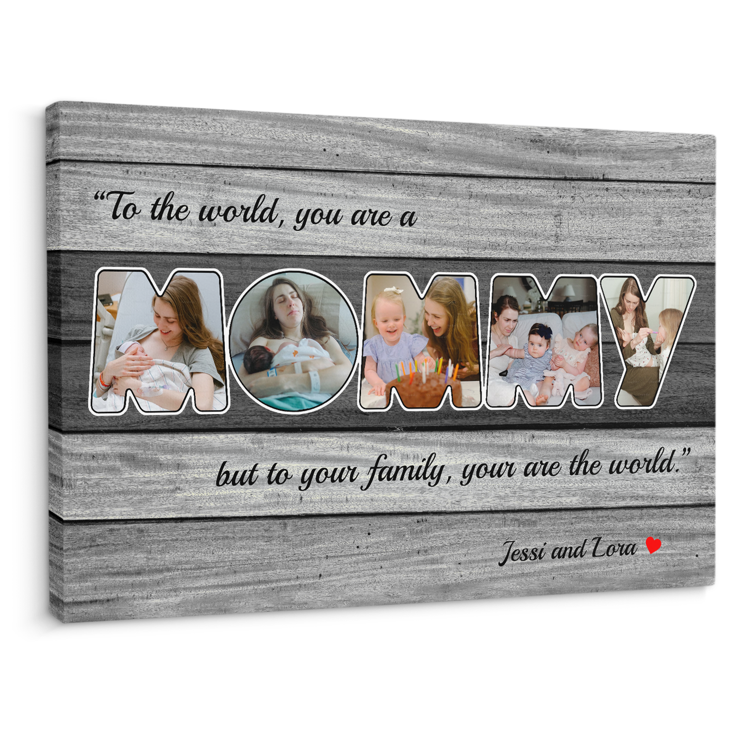 Mommy Photo Canvas Print 5 Pictures Grey Wood Background