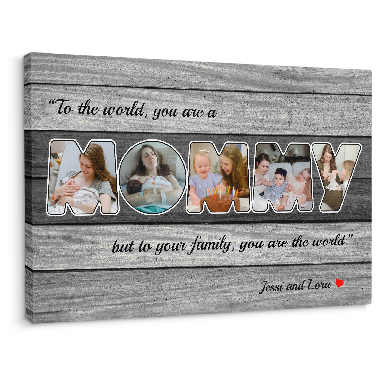 Mommy Photo Canvas Print 5 Pictures Grey Wood Background
