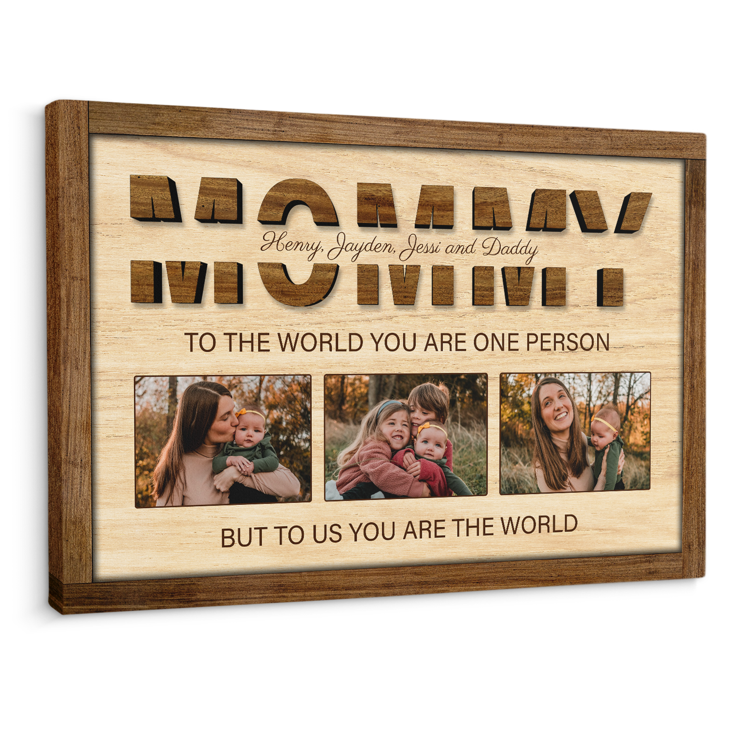 Mommy Photo Collage Canvas Print With Text Wood Background