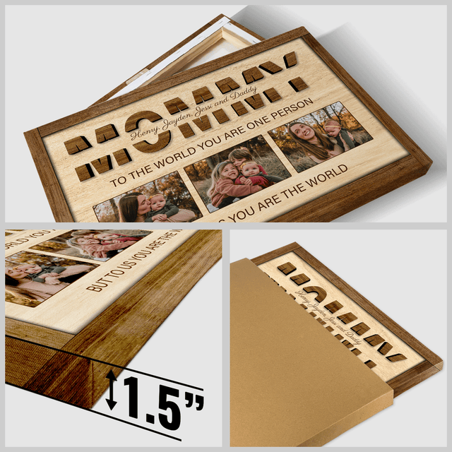 Mommy Photo Collage Canvas Print With Text Wood Background