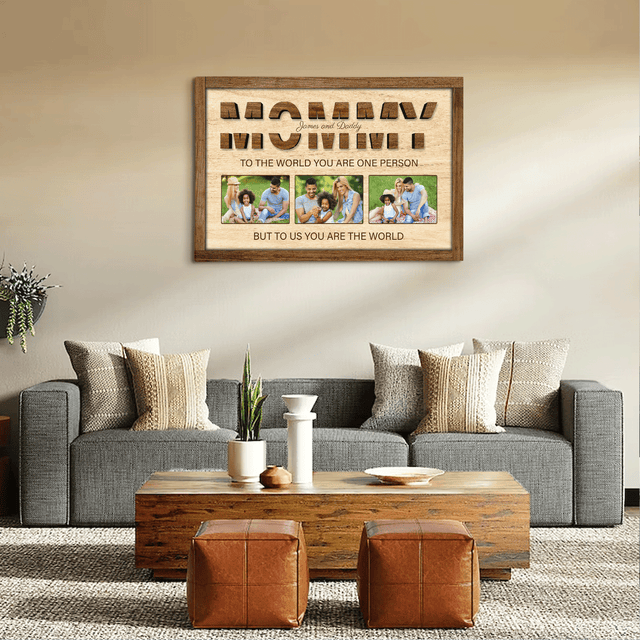 Mommy Photo Collage Canvas Print With Text Wood Background