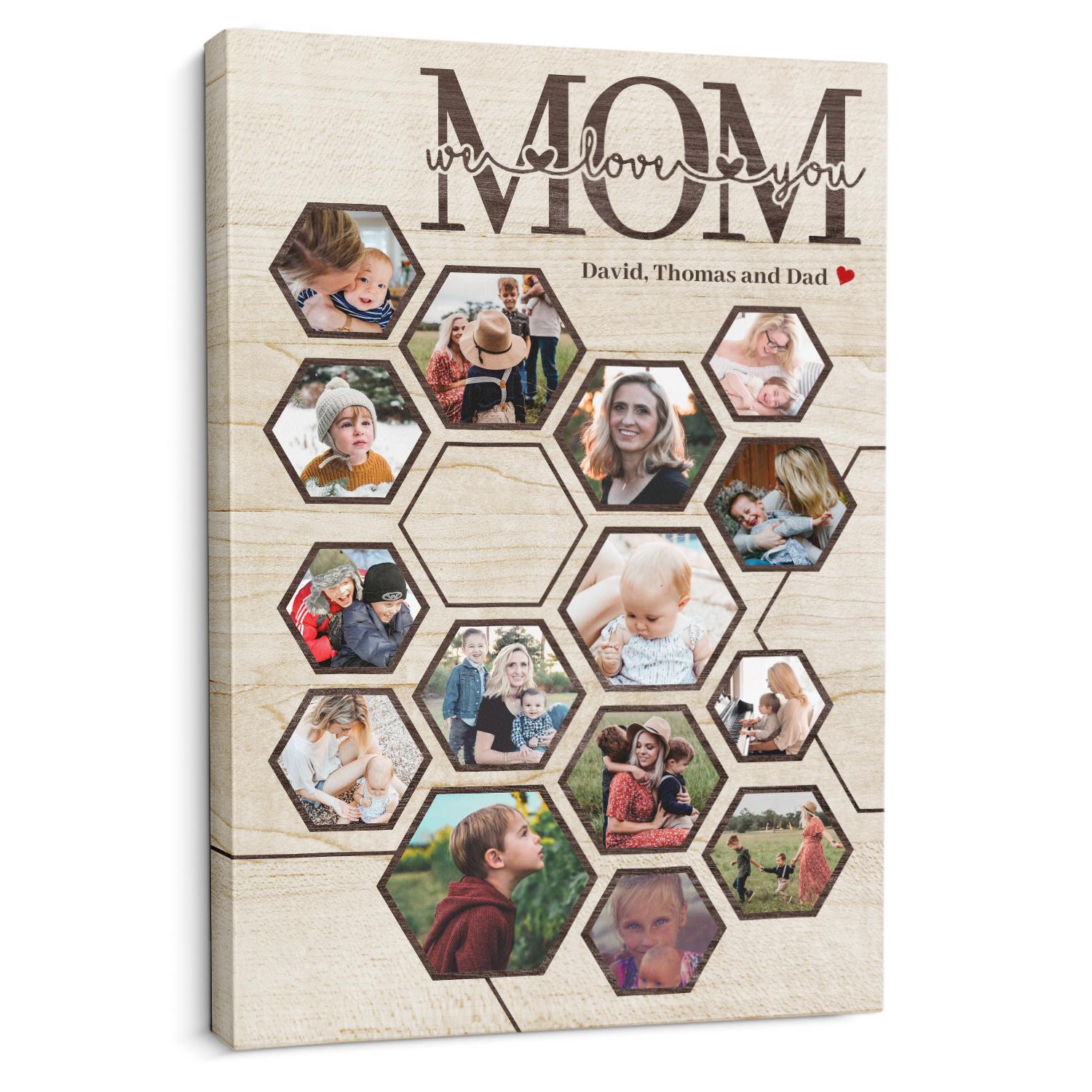 Mom Hexagon Photo Collage Canvas Custom 15 Pictures
