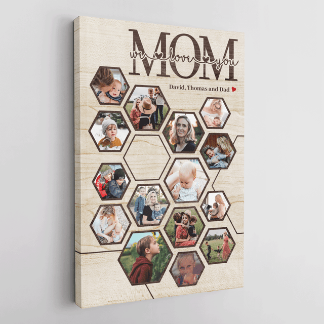 Mom Hexagon Photo Collage Canvas Custom 15 Pictures