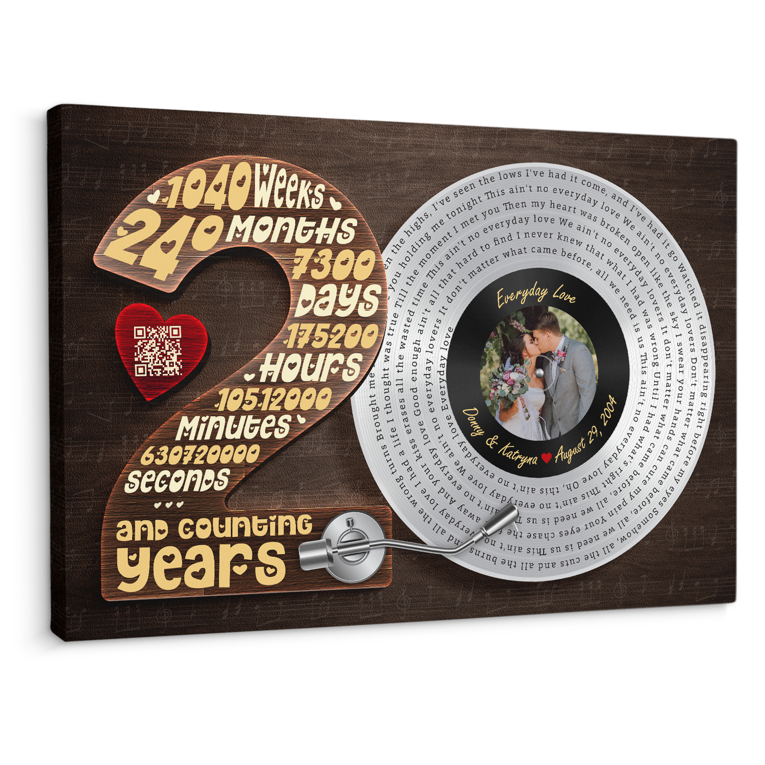 Personalized 20th Anniversary Vinyl Record Photo Canvas