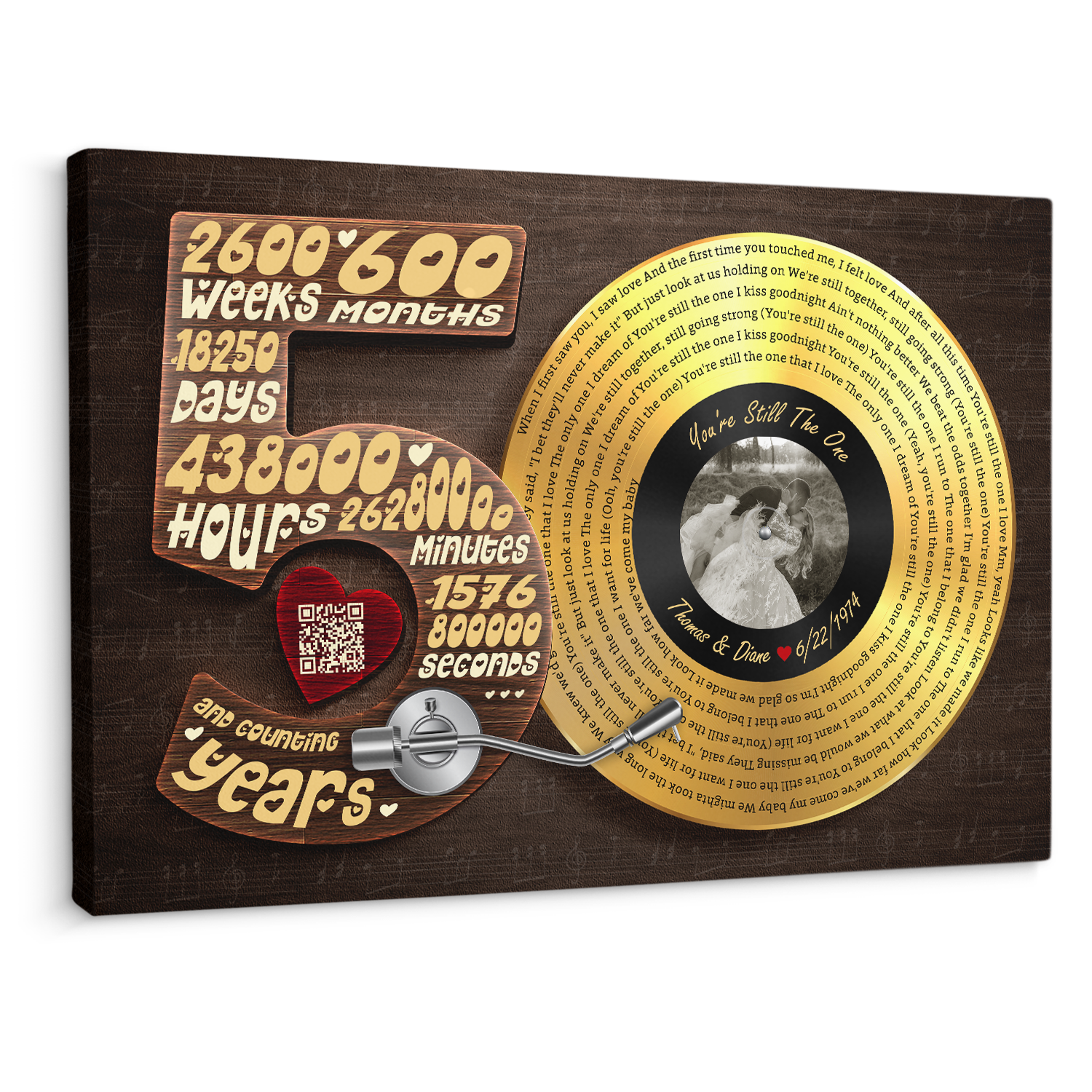 Personalized 50th Anniversary Vinyl Record Photo Canvas