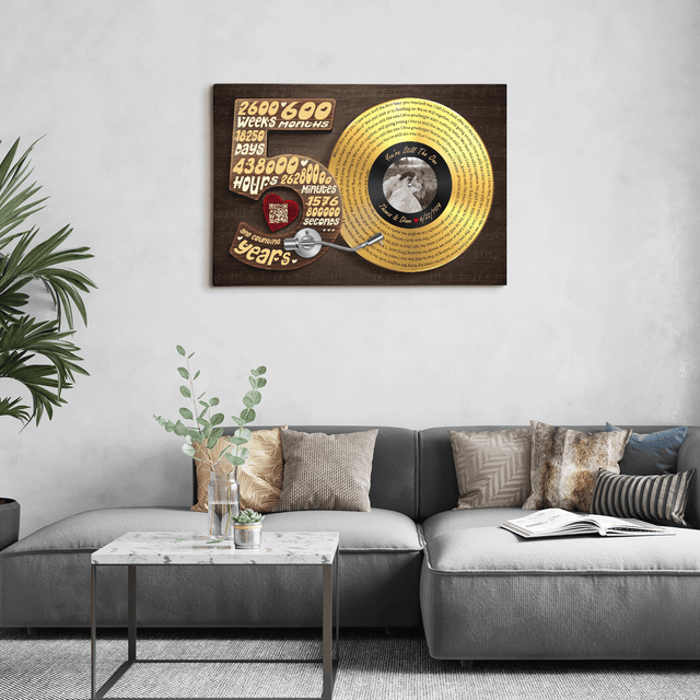 Personalized 50th Anniversary Vinyl Record Photo Canvas