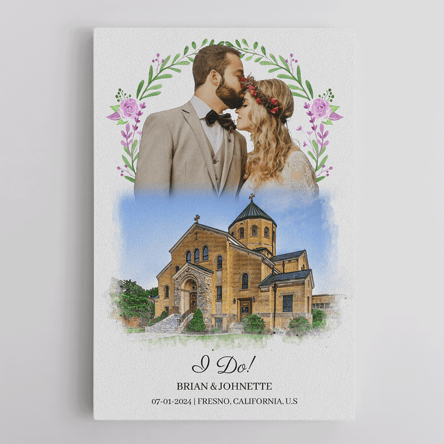 Custom Engagement Anniversary Couple & House Portrait Canvas