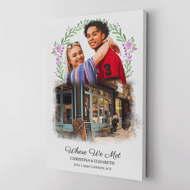 Custom Engagement Anniversary Couple & House Portrait Canvas