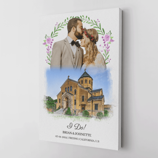 Custom Engagement Anniversary Couple & House Portrait Canvas