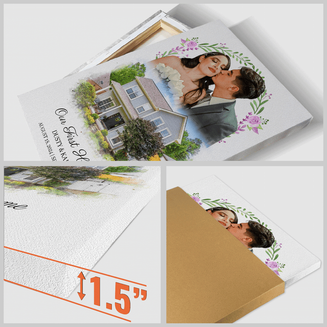 Custom Engagement Anniversary Couple & House Portrait Canvas