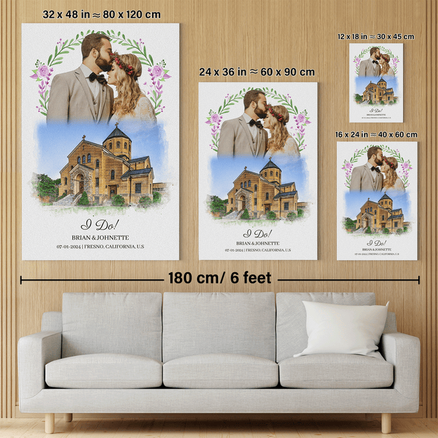 Custom Engagement Anniversary Couple & House Portrait Canvas