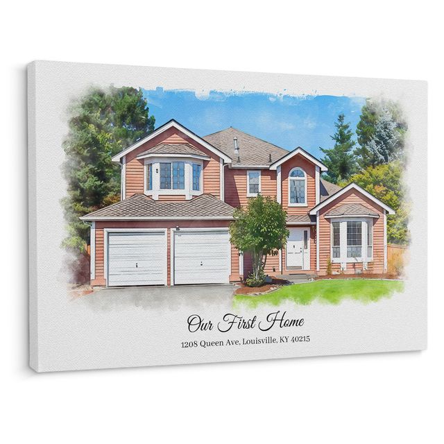 Custom Watercolor House Portrait Canvas