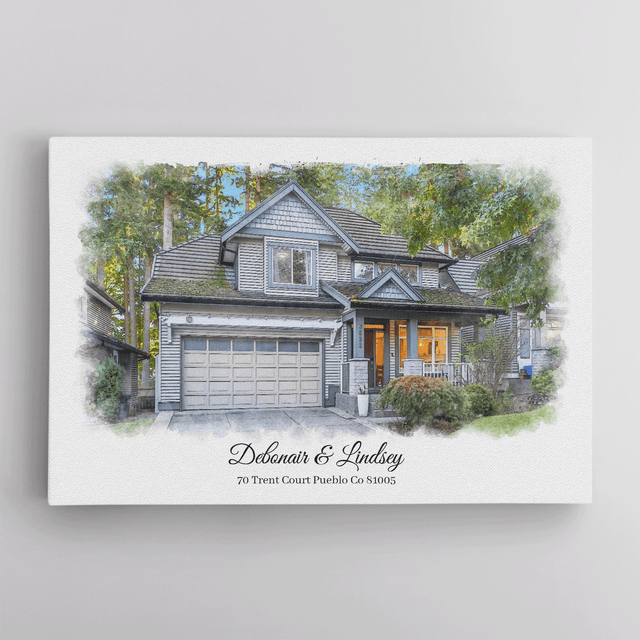 Custom Watercolor House Portrait Canvas