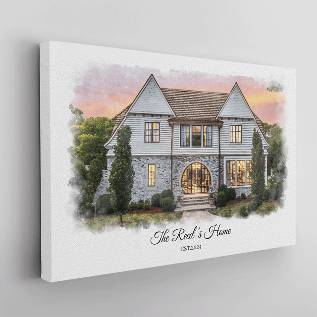 Custom Watercolor House Portrait Canvas