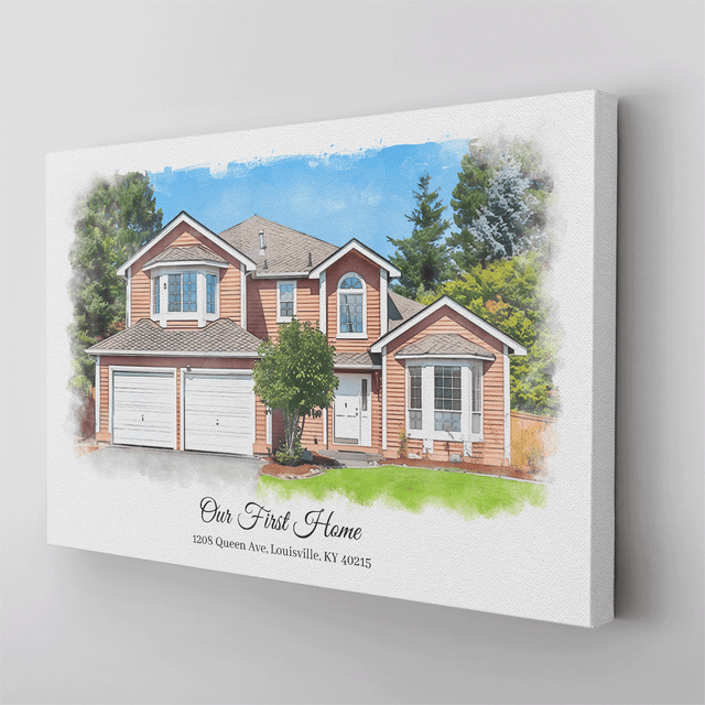 Custom Watercolor House Portrait Canvas