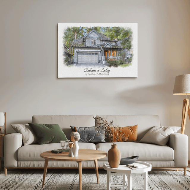 Custom Watercolor House Portrait Canvas