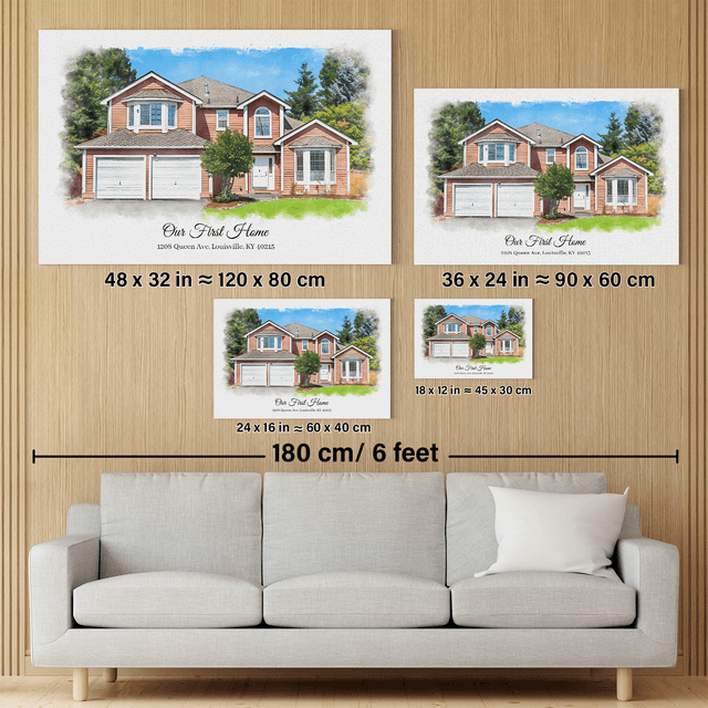 Custom Watercolor House Portrait Canvas