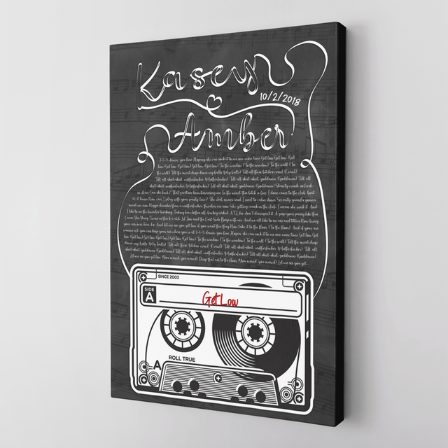 Custom Song Lyrics, Customizable Name And Date, Cassette Tape Black Background Canvas