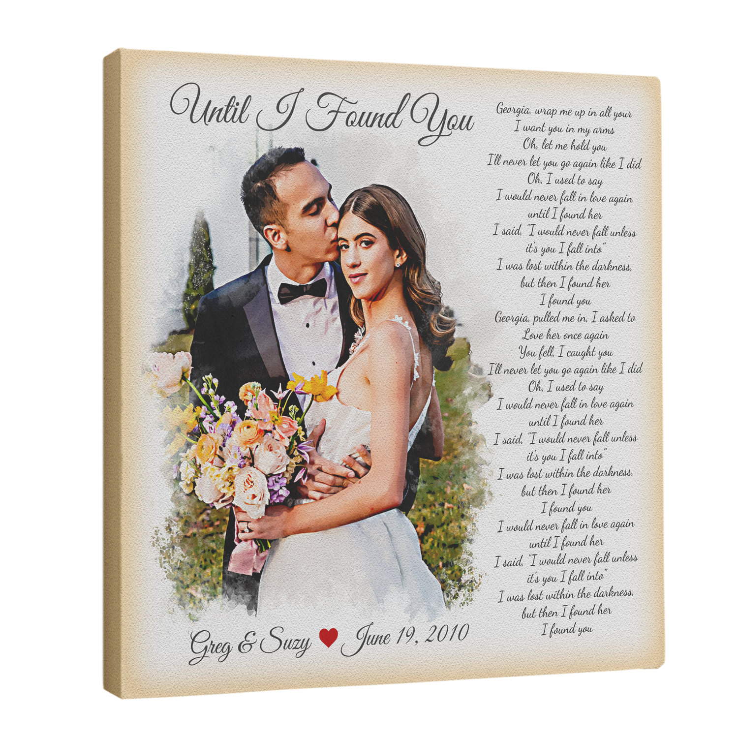 Custom Watercolor Portrait with Song Lyrics Canvas