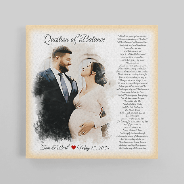 Custom Watercolor Portrait with Song Lyrics Canvas