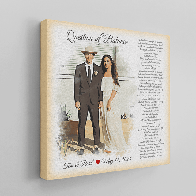 Custom Watercolor Portrait with Song Lyrics Canvas