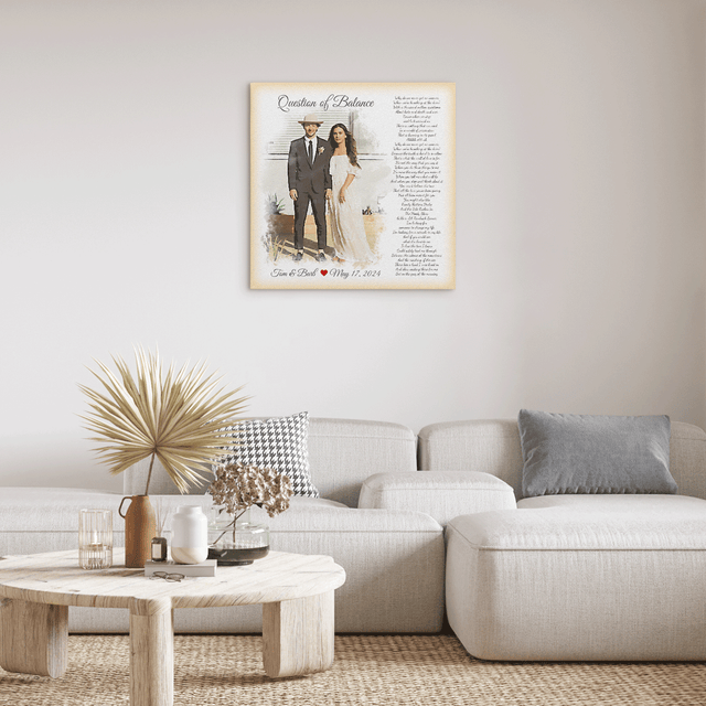 Custom Watercolor Portrait with Song Lyrics Canvas