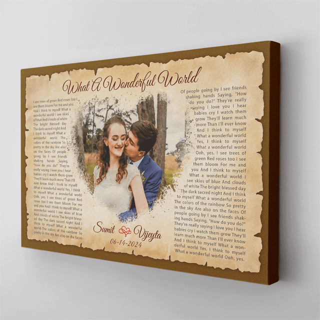 Custom Watercolor Photo with Song Lyrics Canvas