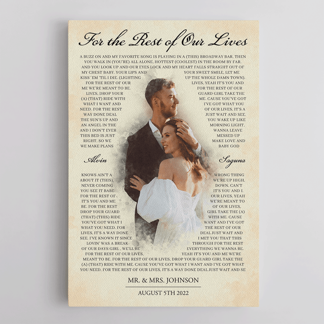 Watercolor Wedding Canvas Featuring Personalized Photo & Vows