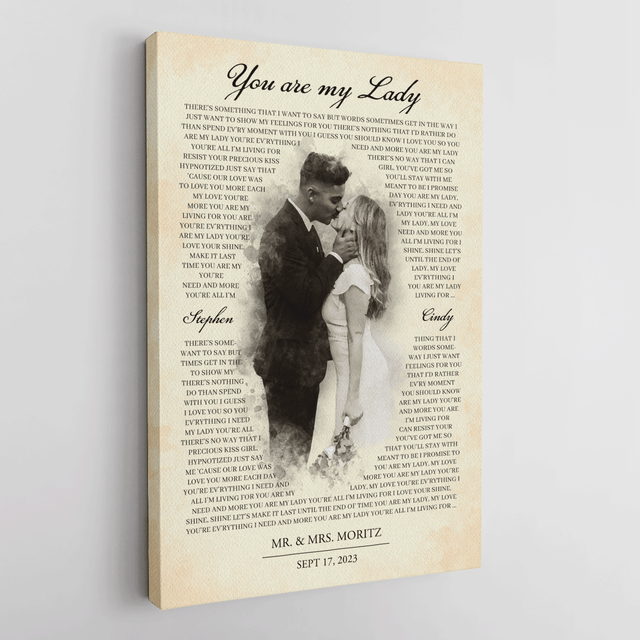 Watercolor Wedding Canvas Featuring Personalized Photo & Vows