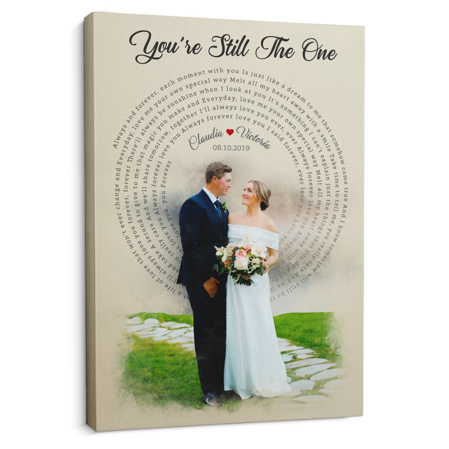 Watercolor Couple Portrait from Photo, Custom Song Lyrics Canvas