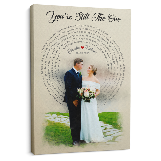 Watercolor Couple Portrait from Photo, Custom Song Lyrics Canvas