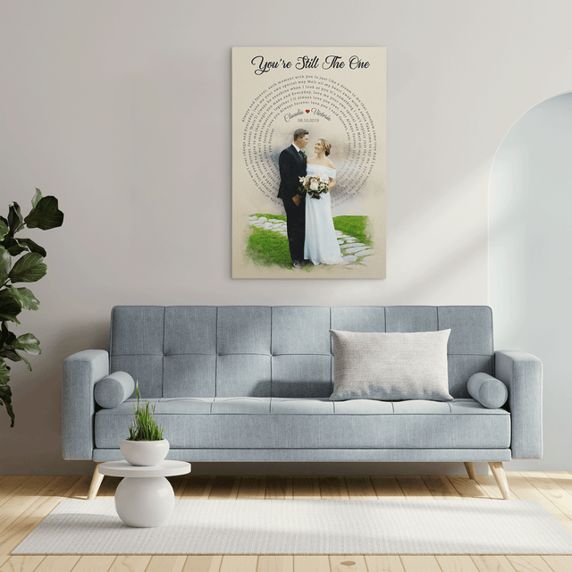 Watercolor Couple Portrait from Photo, Custom Song Lyrics Canvas