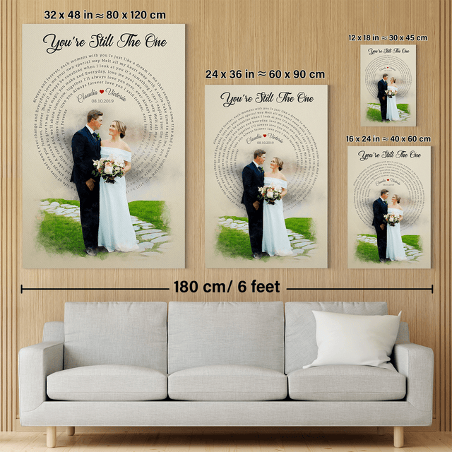 Watercolor Couple Portrait from Photo, Custom Song Lyrics Canvas