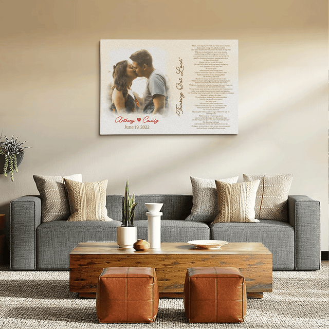 Custom Portrait From Photo, Couple Watercolor & Song Lyrics Canvas