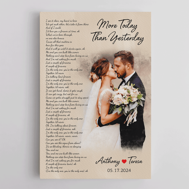 Custom Watercolor Portrait with Song Lyrics, Wedding Portrait