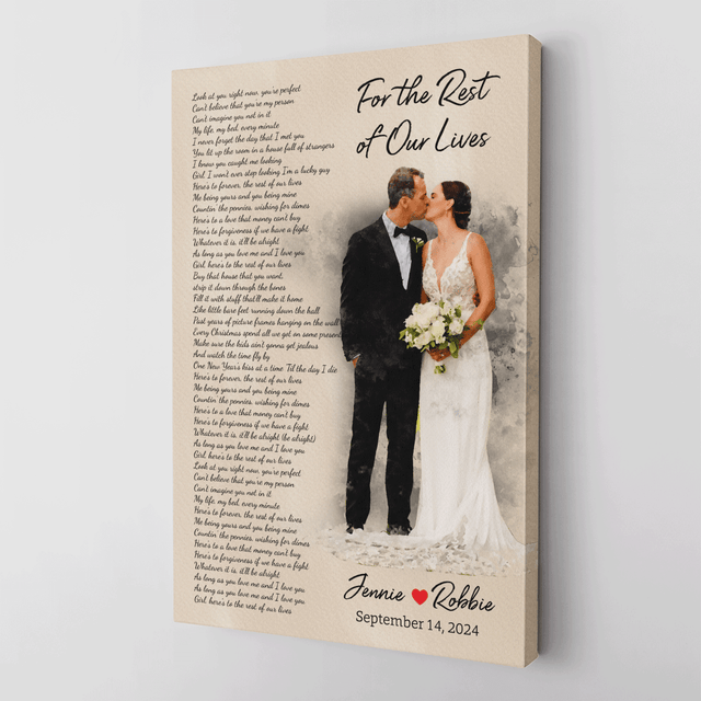 Custom Watercolor Portrait with Song Lyrics, Wedding Portrait