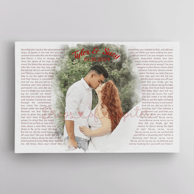 Custom Song Lyrics Wall Art, Couple Watercolor Portrait