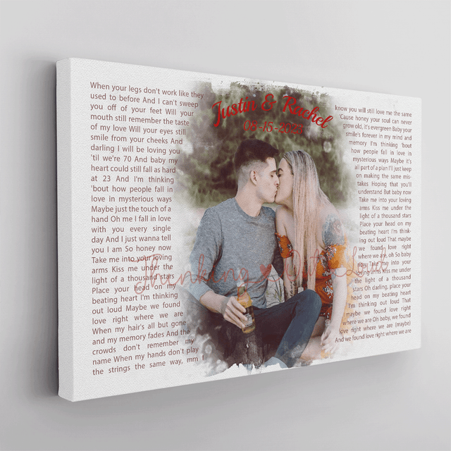 Custom Song Lyrics Wall Art, Couple Watercolor Portrait