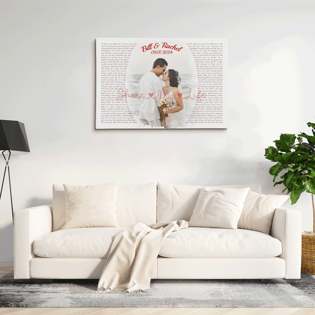 Custom Song Lyrics Wall Art, Couple Watercolor Portrait