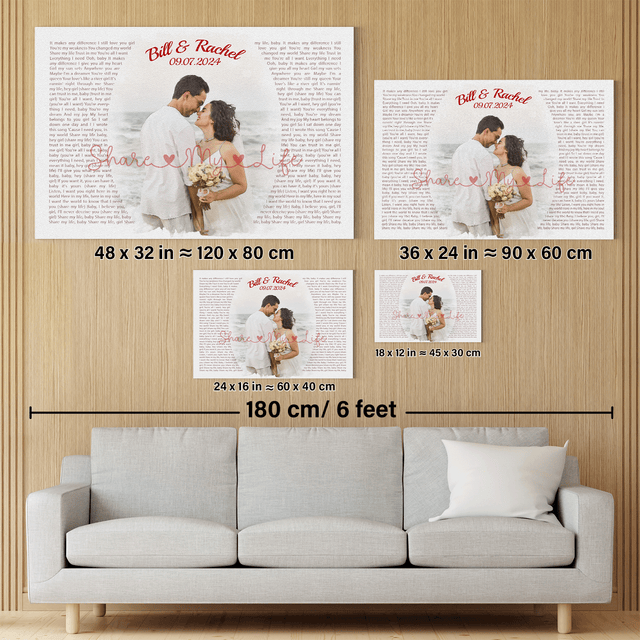 Custom Song Lyrics Wall Art, Couple Watercolor Portrait