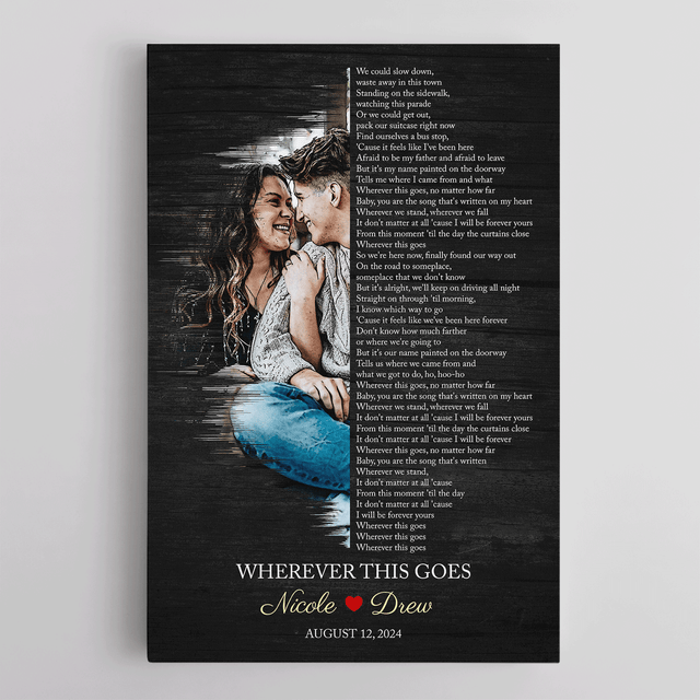 Custom Watercolor Couple Portrait, Lyrics Wall Art