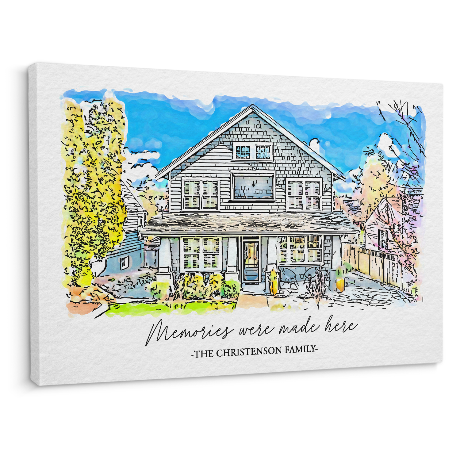 Custom Hand-Drawn Style House Portrait Canvas