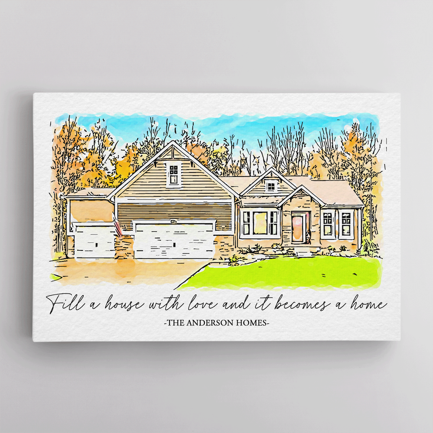 Custom Hand-Drawn Style House Portrait Canvas