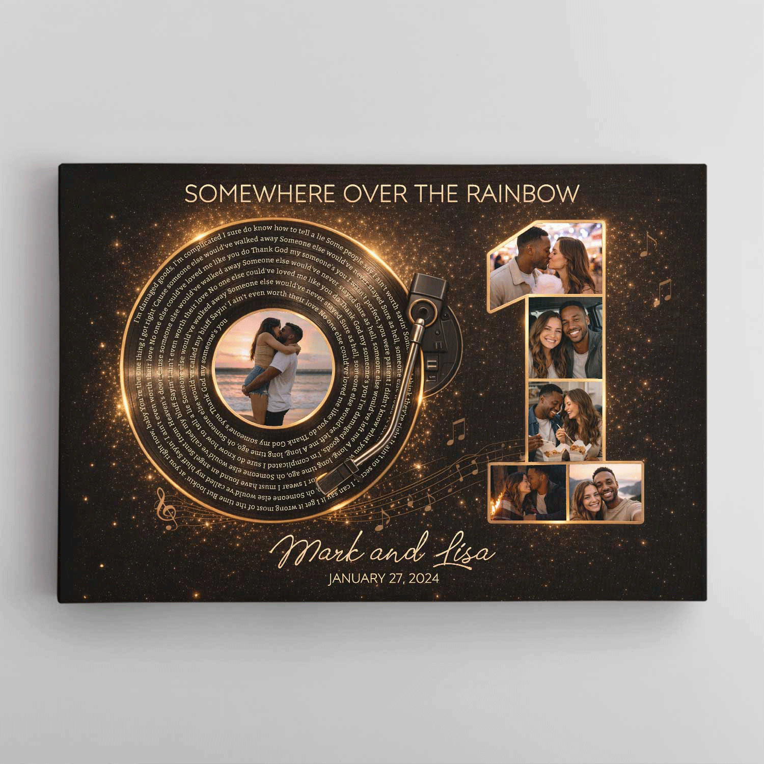 Personalized 1st Anniversary Song Lyrics Canvas with Photos, Names & Date