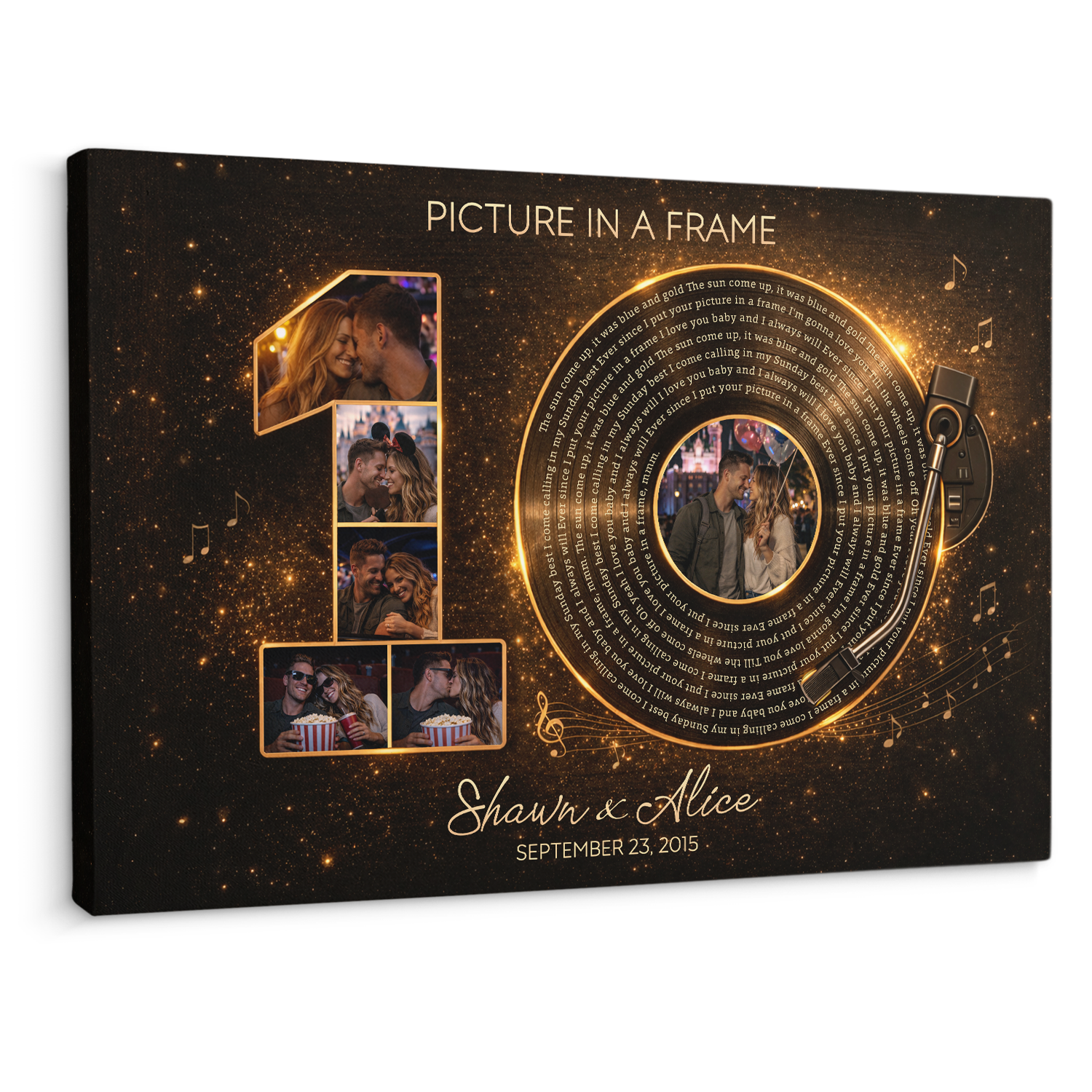 Personalized 10th Anniversary Song Lyrics Canvas with Photos, Names & Date