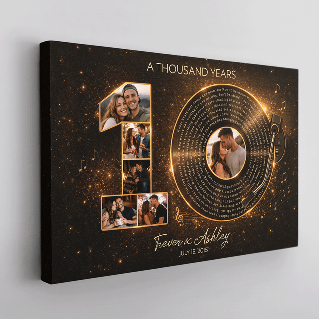 Personalized 10th Anniversary Song Lyrics Canvas with Photos, Names & Date