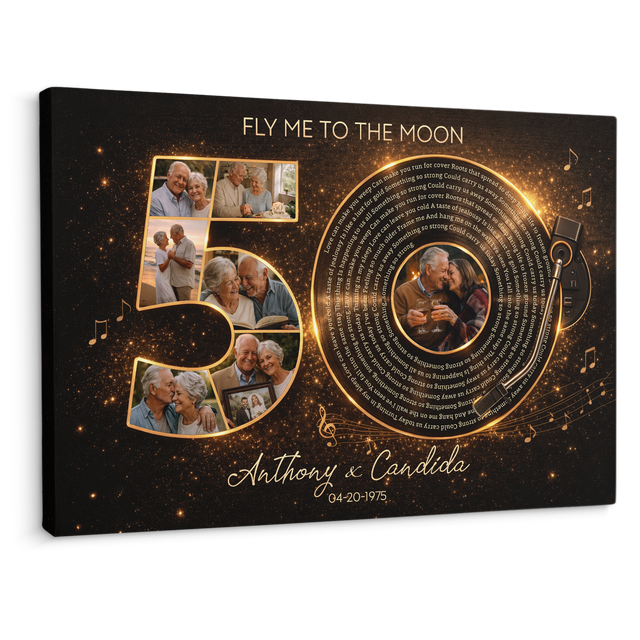 Personalized 50th Anniversary Song Lyrics Canvas with Photos, Names & Date